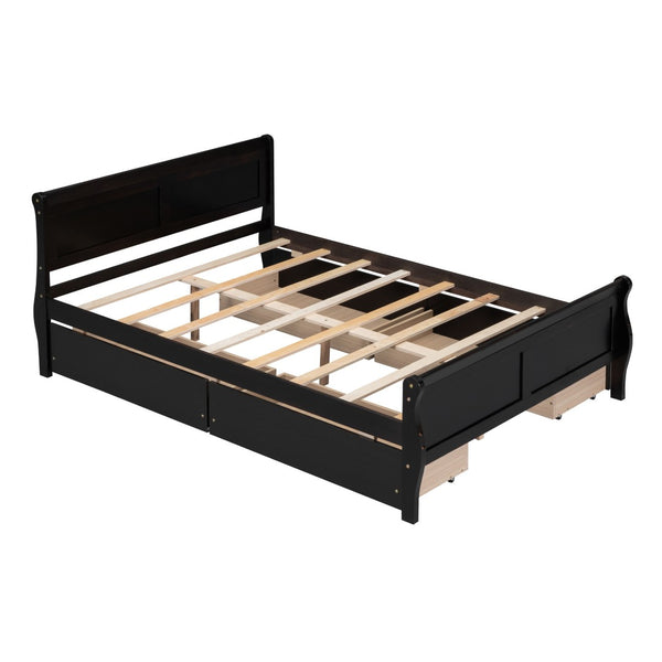 HomeRoots Espresso Full Bed Frame with Drawers - Modern Design, Built-In Storage & Durable Support for Comfort 590663