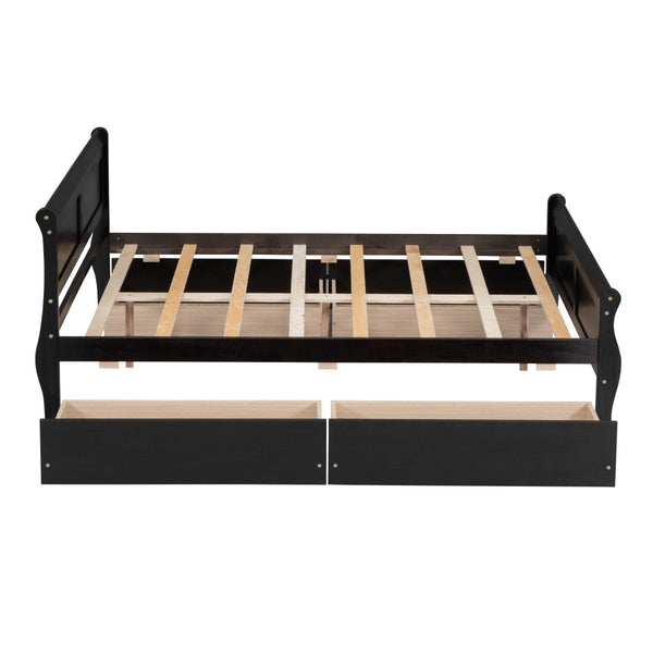 HomeRoots Espresso Full Bed Frame with Drawers - Modern Design, Built-In Storage & Durable Support for Comfort 590663