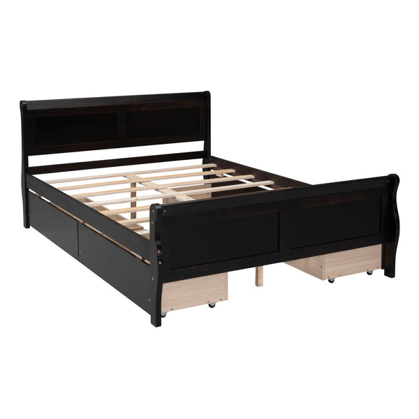 HomeRoots Espresso Full Bed Frame with Drawers - Modern Design, Built-In Storage & Durable Support for Comfort 590663