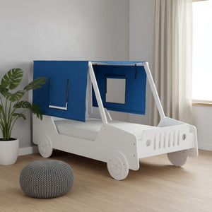 HomeRoots White Wood Twin Car Bed - Stylish, Durable Design with Sturdy Support System for Kids' Comfort & Fun 590665