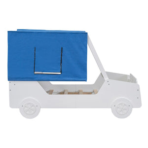 HomeRoots White Wood Twin Car Bed - Stylish, Durable Design with Sturdy Support System for Kids' Comfort & Fun 590665
