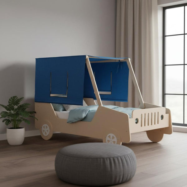 HomeRoots Natural Wood Twin Car Bed – Playful Automotive Design, Durable Construction, Easy Assembly & Supportive Slats 590667
