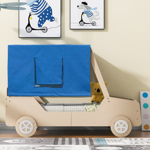 HomeRoots Natural Wood Twin Car Bed – Playful Automotive Design, Durable Construction, Easy Assembly & Supportive Slats 590667