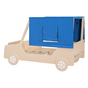 HomeRoots Natural Wood Twin Car Bed – Playful Automotive Design, Durable Construction, Easy Assembly & Supportive Slats 590667