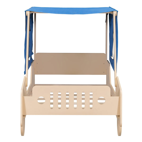 HomeRoots Natural Wood Twin Car Bed – Playful Automotive Design, Durable Construction, Easy Assembly & Supportive Slats 590667