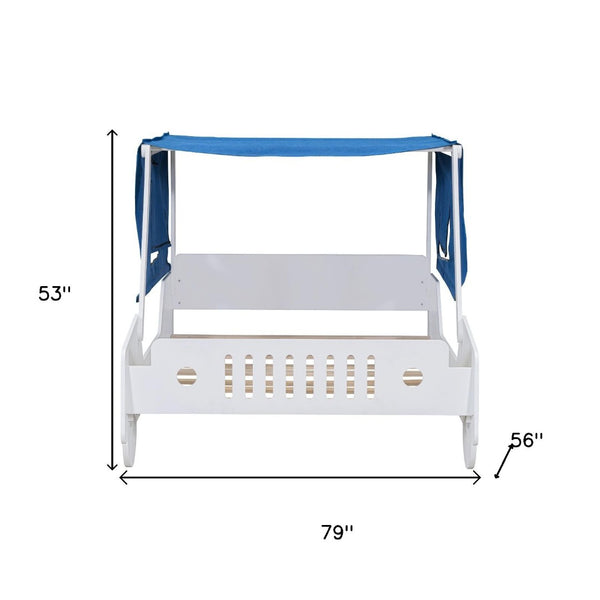 HomeRoots White Wood Full Car Bed - Modern Playful Design for Kids, Durable, Cozy Sleep Space, Easy Setup 590669