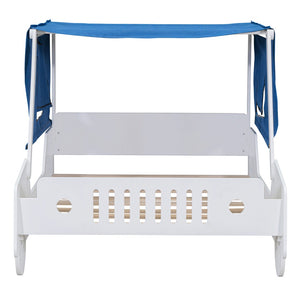 HomeRoots White Wood Full Car Bed - Modern Playful Design for Kids, Durable, Cozy Sleep Space, Easy Setup 590669