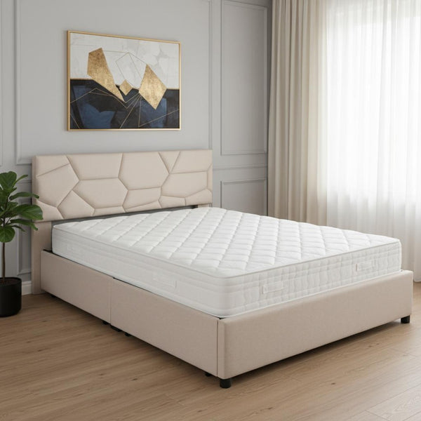 HomeRoots Beige Tufted Linen Upholstered Queen Bed Frame - Modern Comfort, Durable Design & Stylish Aesthetic 590673