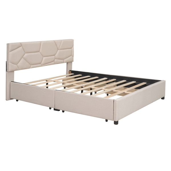 HomeRoots Beige Tufted Linen Upholstered Queen Bed Frame - Modern Comfort, Durable Design & Stylish Aesthetic 590673
