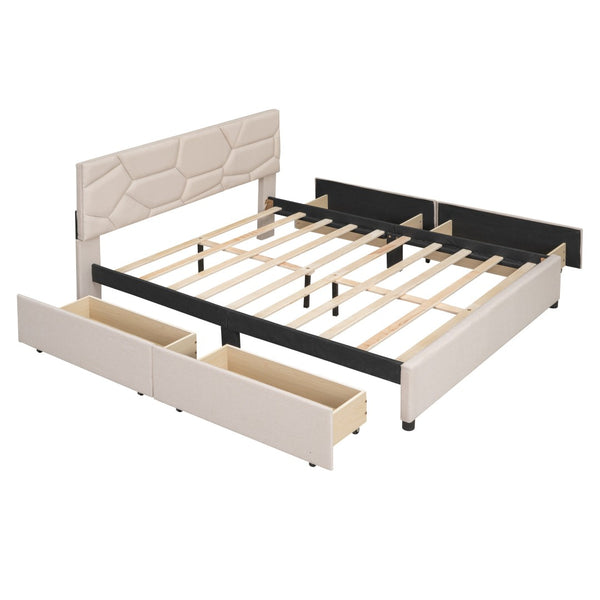 HomeRoots Beige Tufted Linen Upholstered Queen Bed Frame - Modern Comfort, Durable Design & Stylish Aesthetic 590673