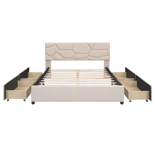 HomeRoots Beige Tufted Linen Upholstered Queen Bed Frame - Modern Comfort, Durable Design & Stylish Aesthetic 590673