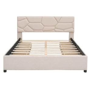 HomeRoots Beige Tufted Linen Upholstered Queen Bed Frame - Modern Comfort, Durable Design & Stylish Aesthetic 590673