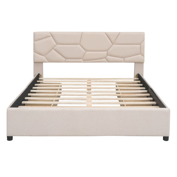 HomeRoots Beige Tufted Linen Upholstered Queen Bed Frame - Modern Comfort, Durable Design & Stylish Aesthetic 590673