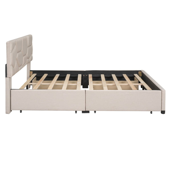 HomeRoots Beige Tufted Linen Upholstered Queen Bed Frame - Modern Comfort, Durable Design & Stylish Aesthetic 590673