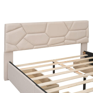 HomeRoots Beige Tufted Linen Upholstered Queen Bed Frame - Modern Comfort, Durable Design & Stylish Aesthetic 590673