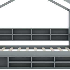 HomeRoots Gray Wood Full House Bed – Modern, Sturdy Platform Frame with Slatted Support for Comfort & Style 590674