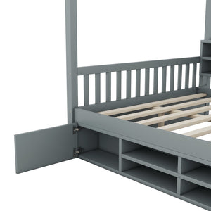 HomeRoots Gray Wood Full House Bed – Modern, Sturdy Platform Frame with Slatted Support for Comfort & Style 590674