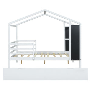 HomeRoots White Wood Full House Bed with Trundle – Modern Design, Durable Frame, Perfect for Cozy Guest Rooms! 590678