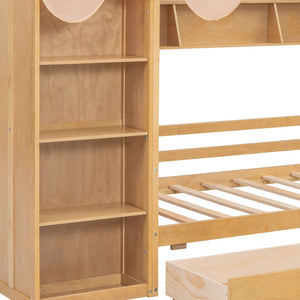 HomeRoots Natural Wood Twin House Bed with Drawers - Stylish, Durable, Space-Saving Design for Kids' Rooms 590679