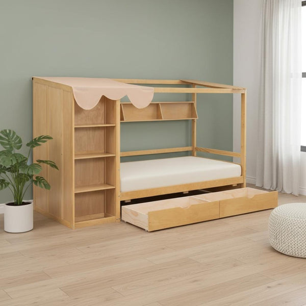 HomeRoots Natural Wood Twin House Bed with Drawers - Stylish, Durable, Space-Saving Design for Kids' Rooms 590679