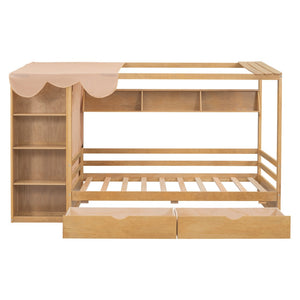 HomeRoots Natural Wood Twin House Bed with Drawers - Stylish, Durable, Space-Saving Design for Kids' Rooms 590679
