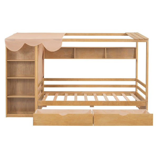 HomeRoots Natural Wood Twin House Bed with Drawers - Stylish, Durable, Space-Saving Design for Kids' Rooms 590679