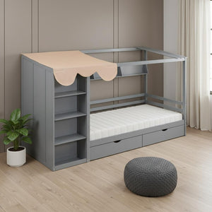 HomeRoots Gray Wood Twin House Bed with Drawers - Stylish Cozy Design, Space-Saving Storage & Sturdy Support 590680