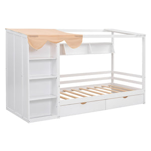HomeRoots White Wooden Twin House Bed with Storage Drawers - Charming Design, Durable Comfort, Easy Assembly! 590681