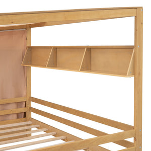HomeRoots Natural Wood Full House Bed with Integrated Drawers for Stylish Storage and Supportive Sleep Space 590682