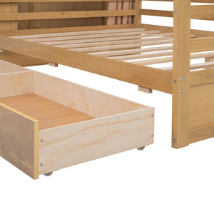 HomeRoots Natural Wood Full House Bed with Integrated Drawers for Stylish Storage and Supportive Sleep Space 590682
