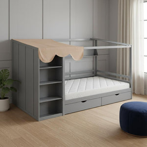 HomeRoots Gray Wood Full House Bed with Integrated Storage Drawers - Modern Design for Stylish Bedrooms 590683