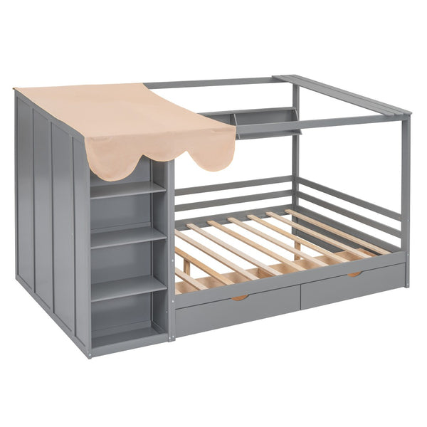 HomeRoots Gray Wood Full House Bed with Integrated Storage Drawers - Modern Design for Stylish Bedrooms 590683
