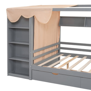 HomeRoots Gray Wood Full House Bed with Integrated Storage Drawers - Modern Design for Stylish Bedrooms 590683
