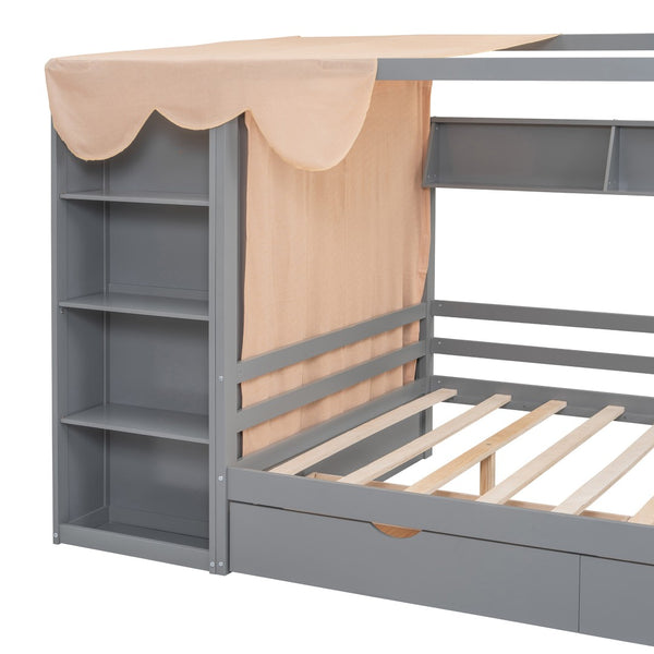 HomeRoots Gray Wood Full House Bed with Integrated Storage Drawers - Modern Design for Stylish Bedrooms 590683