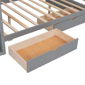 HomeRoots Gray Wood Full House Bed with Integrated Storage Drawers - Modern Design for Stylish Bedrooms 590683