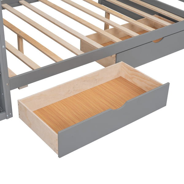 HomeRoots Gray Wood Full House Bed with Integrated Storage Drawers - Modern Design for Stylish Bedrooms 590683