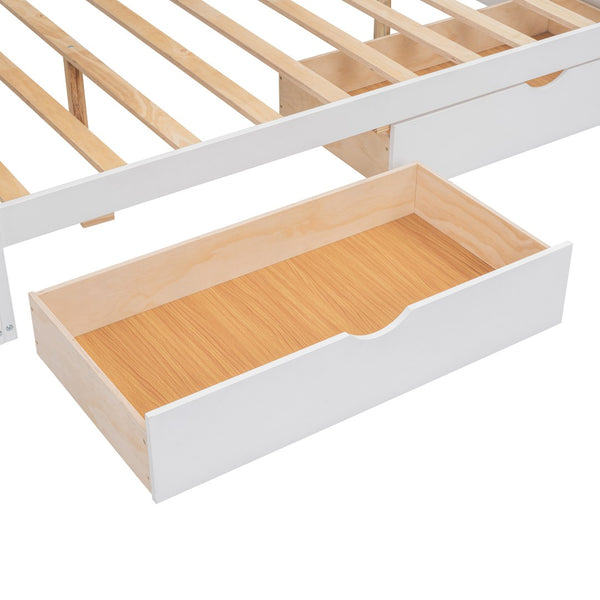 HomeRoots White Wood Full House Bed with Integrated Drawers - Stylish Storage & Support for Cozy Bedrooms 590684