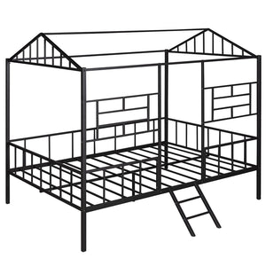 HomeRoots Black Metal Full Bed Frame – Sleek, Durable Design with 15 Slats for Ultimate Support and Stability 590685