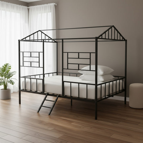 HomeRoots Black Metal Full Bed Frame – Sleek, Durable Design with 15 Slats for Ultimate Support and Stability 590685