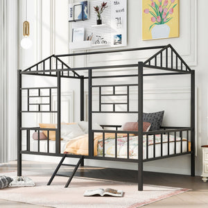 HomeRoots Black Metal Full Bed Frame – Sleek, Durable Design with 15 Slats for Ultimate Support and Stability 590685