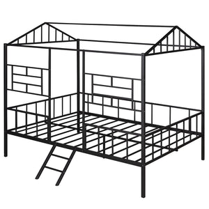 HomeRoots Black Metal Full Bed Frame – Sleek, Durable Design with 15 Slats for Ultimate Support and Stability 590685