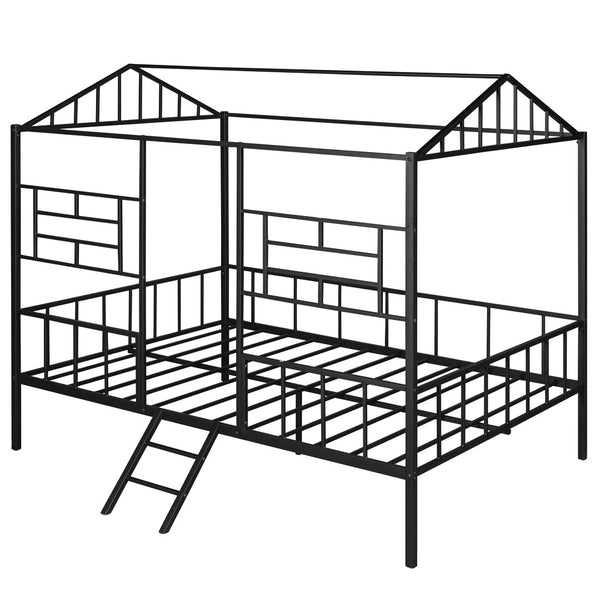 HomeRoots Black Metal Full Bed Frame – Sleek, Durable Design with 15 Slats for Ultimate Support and Stability 590685