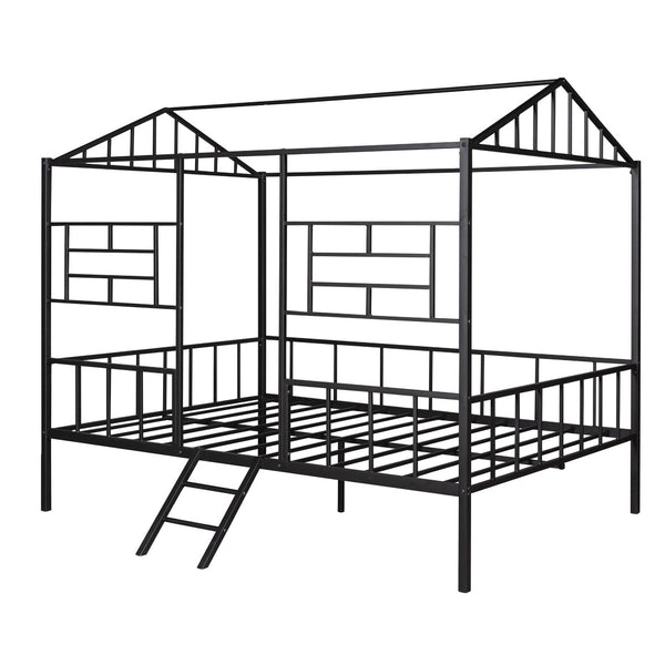 HomeRoots Black Metal Full Bed Frame – Sleek, Durable Design with 15 Slats for Ultimate Support and Stability 590685
