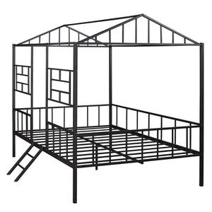 HomeRoots Black Metal Full Bed Frame – Sleek, Durable Design with 15 Slats for Ultimate Support and Stability 590685