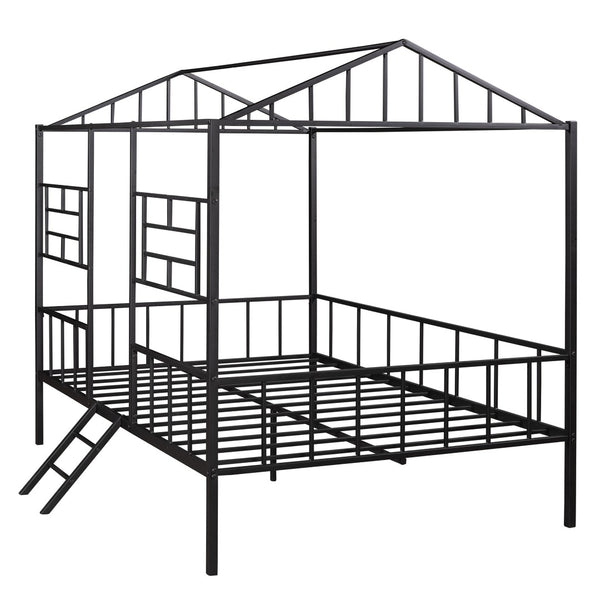 HomeRoots Black Metal Full Bed Frame – Sleek, Durable Design with 15 Slats for Ultimate Support and Stability 590685