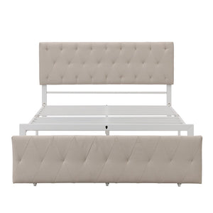 HomeRoots Beige Tufted Upholstered Full Bed Frame with Stylish Storage Drawer for Modern Bedrooms and Comfort 590689