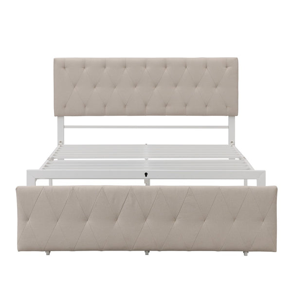 HomeRoots Beige Tufted Upholstered Full Bed Frame with Stylish Storage Drawer for Modern Bedrooms and Comfort 590689