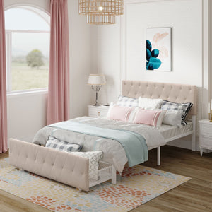 HomeRoots Beige Tufted Upholstered Full Bed Frame with Stylish Storage Drawer for Modern Bedrooms and Comfort 590689