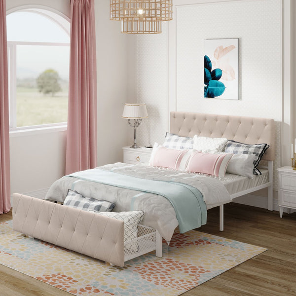 HomeRoots Beige Tufted Upholstered Full Bed Frame with Stylish Storage Drawer for Modern Bedrooms and Comfort 590689