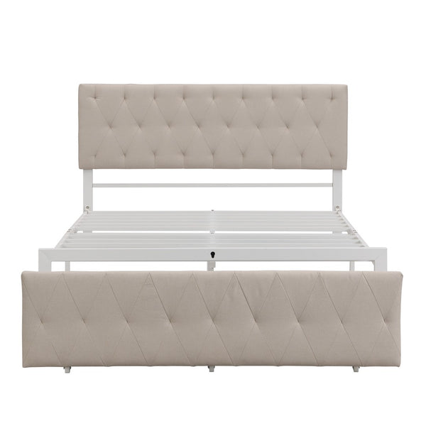 HomeRoots Beige Tufted Upholstered Full Bed Frame with Stylish Storage Drawer for Modern Bedrooms and Comfort 590689